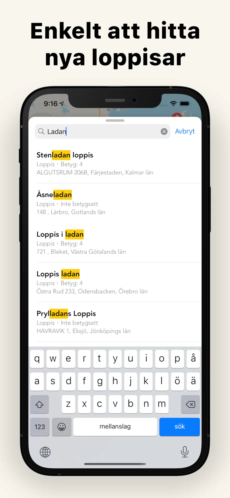 Sökfunktion för loppisar